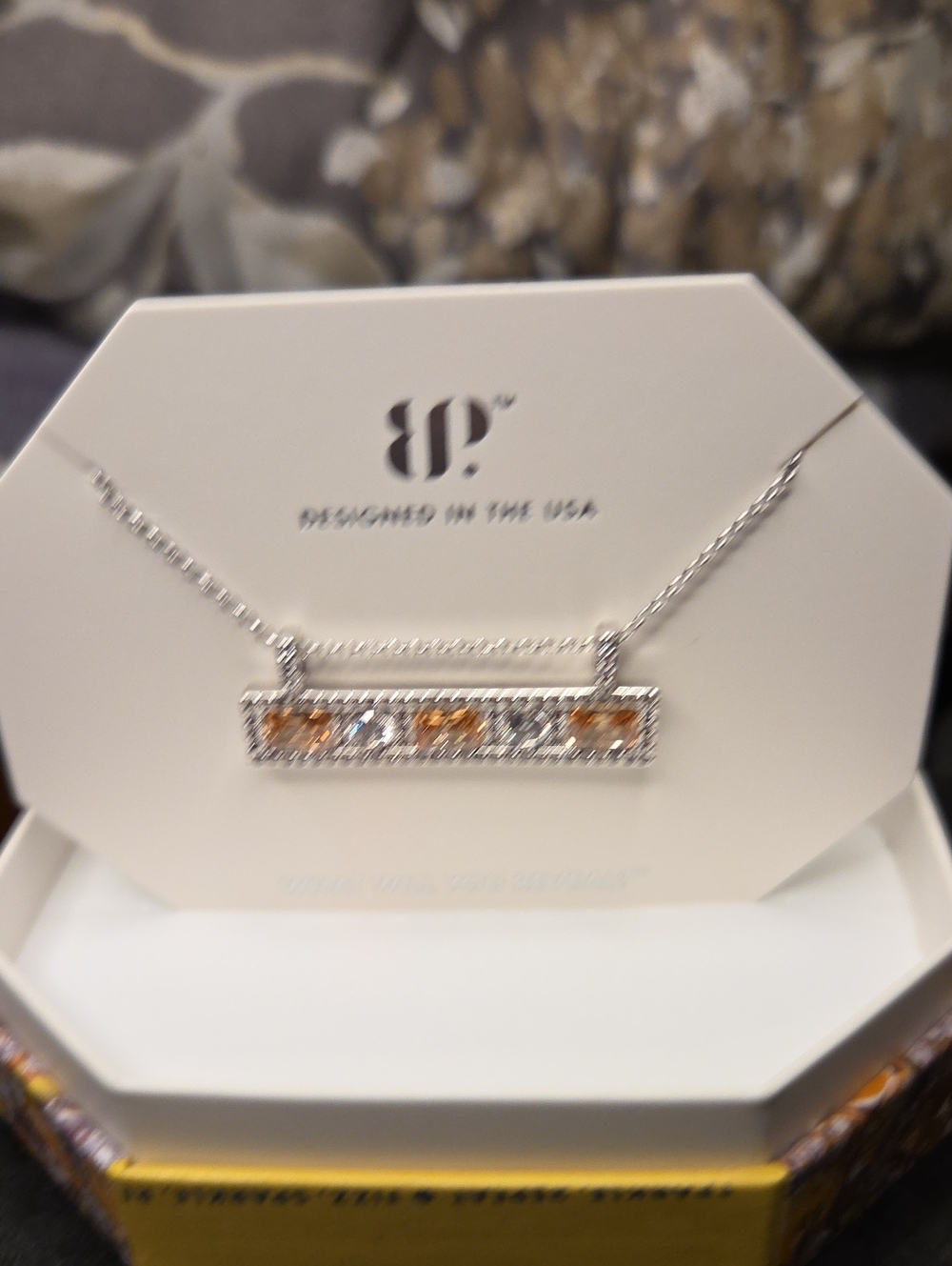 BP Silver Bar Necklace with Champagne and Clear Crystals
